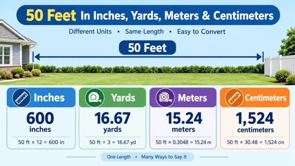 50 Feet In Inches, Yards, Meters & Centimeters